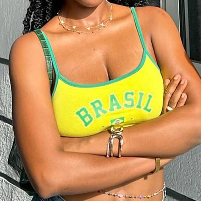 Top corset Y2K imprimé Brésil - Style streetwear