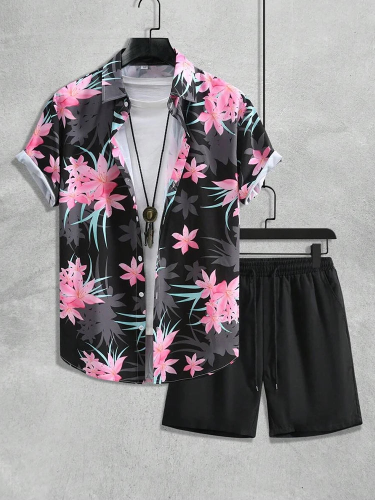 Ensemble chemise + short homme imprimé 3D