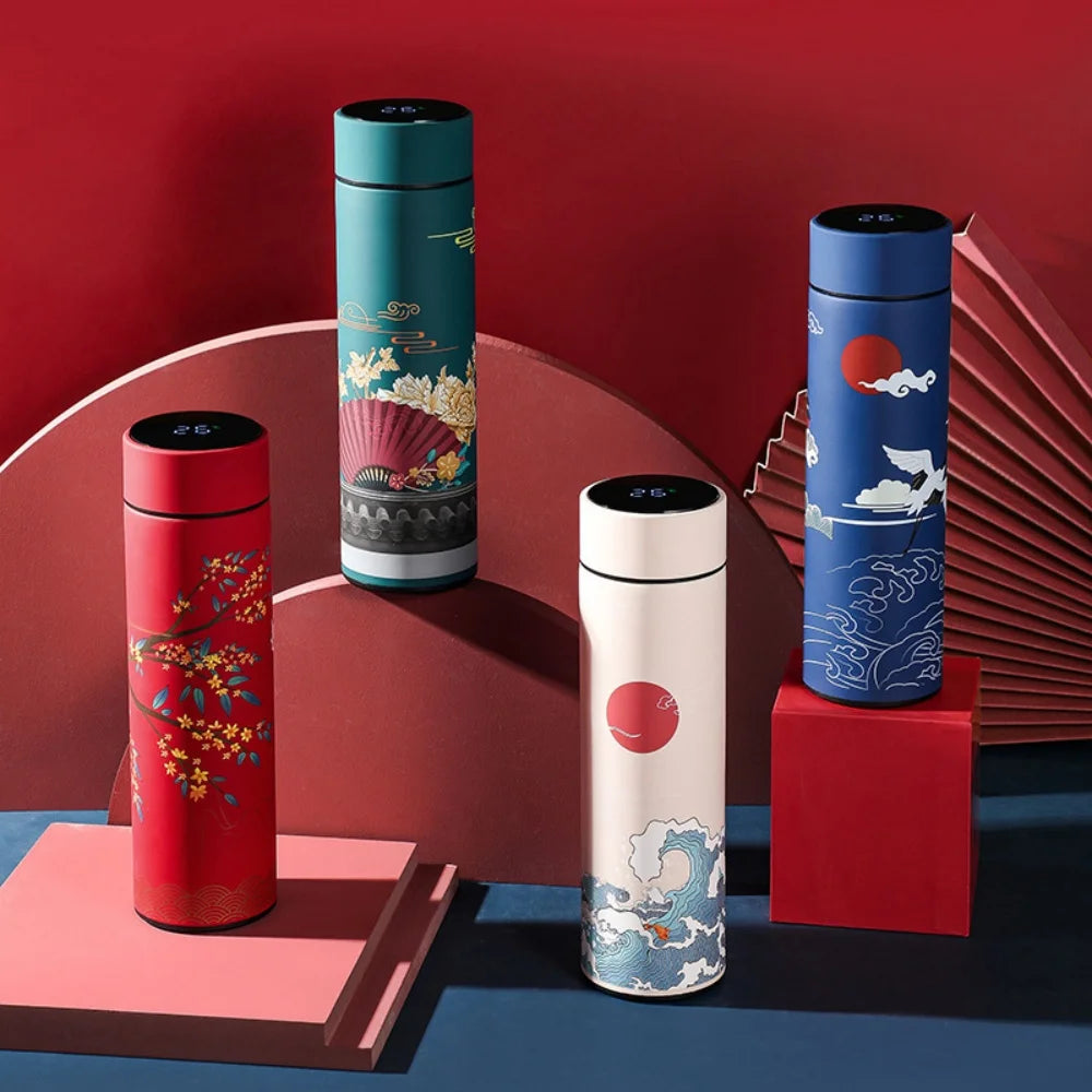 Gourde Thermos Intelligente – Affichage Température & Style Rétro Chinois