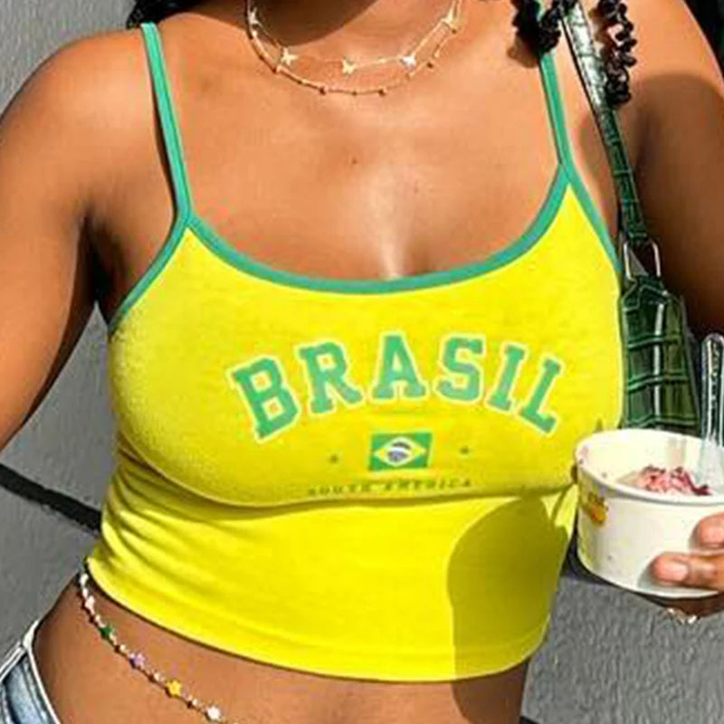 Top corset Y2K imprimé Brésil - Style streetwear
