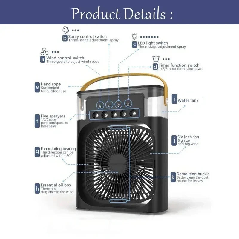 Ventilateur 3-en-1 : Climatiseur, Humidificateur et Veilleuse LED