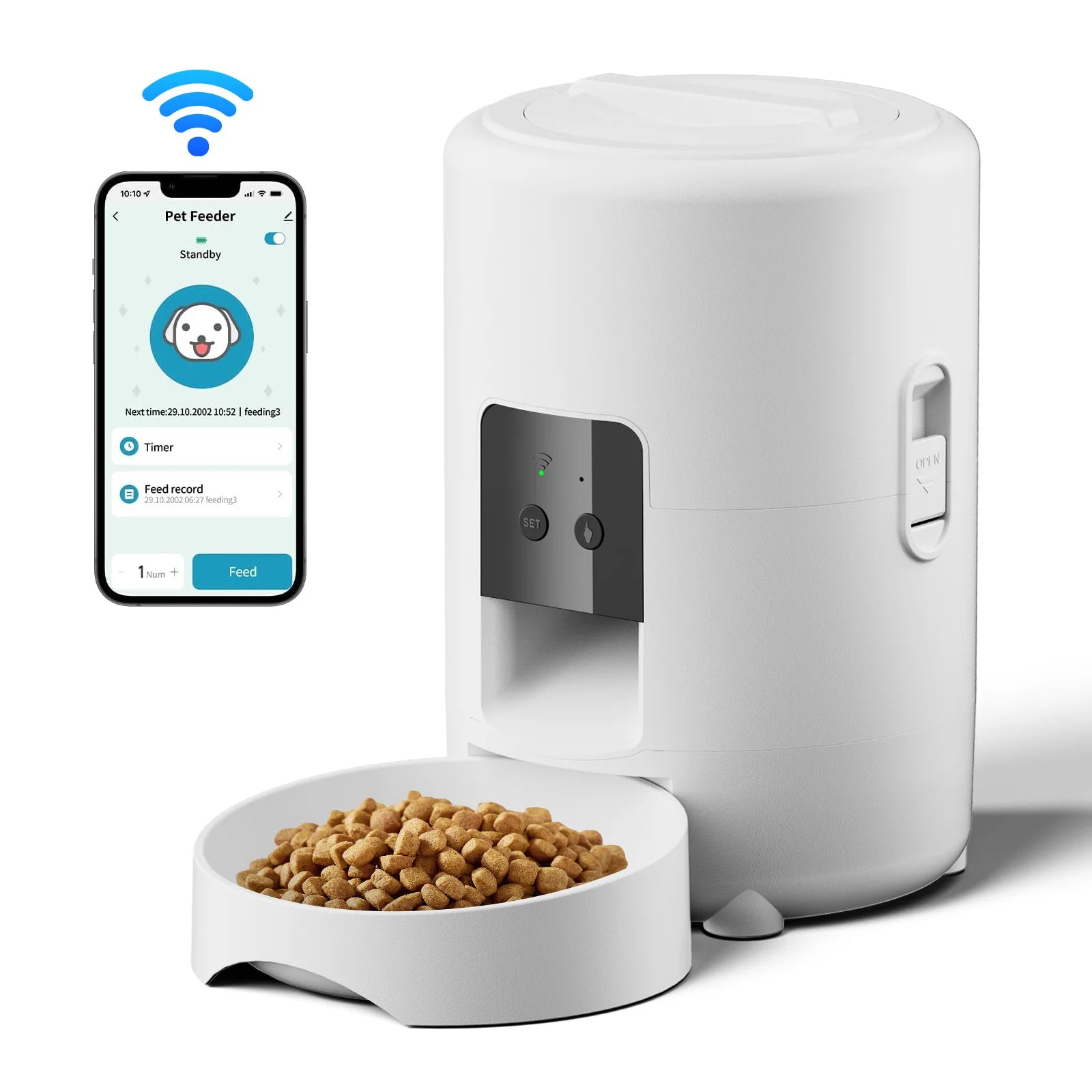 2L Cat Automatic Feeder, Smart Cat Food Distributor, Three Models: Button Model; WIFI Model: Video Model Can Be Selected